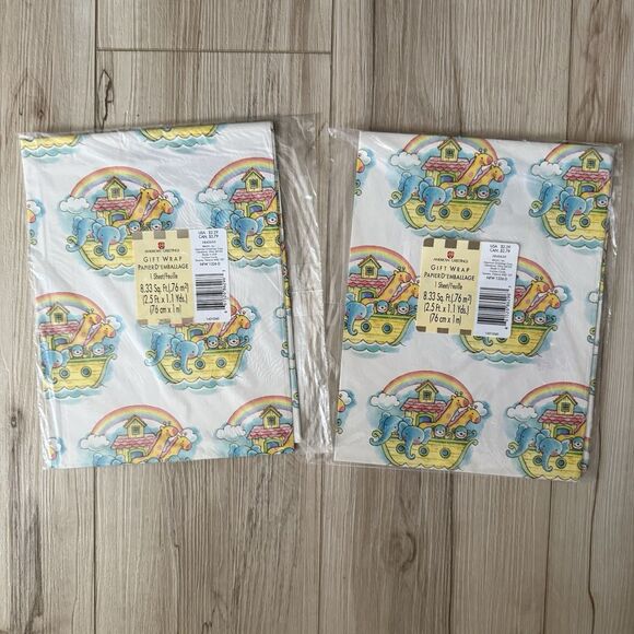 Vintage Noah’s Ark Baby Gift Wrap American Greetings Wrapping set of 2 - Picture 1 of 3